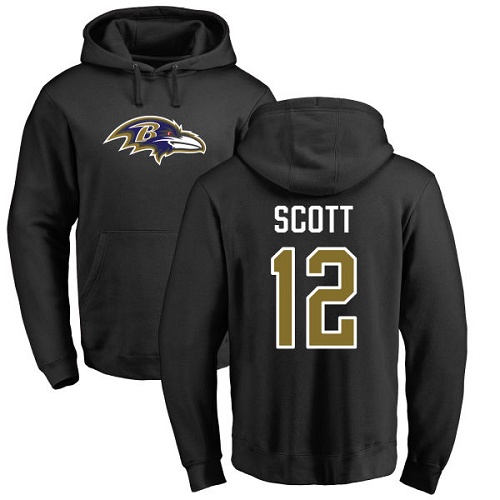 Men Baltimore Ravens Black Jaleel Scott Name and Number Logo NFL Football #12 Pullover Hoodie Sweatshirt